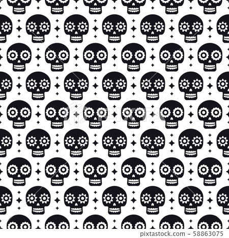 Day of the dead seamless pattern with skulls on white background. Traditional mexican Halloween Day of the dead seamless pattern with skulls on white background. Traditional mexican Halloween 58863075