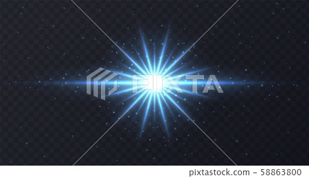 Shining flare with stars and sparkles isolated on dark transparent background. 58863800