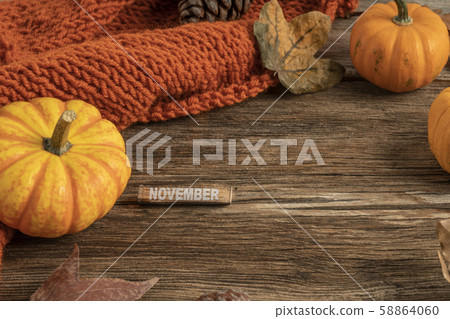 template for november with dried leaves on wooden template for november with dried leaves on wooden 58864060