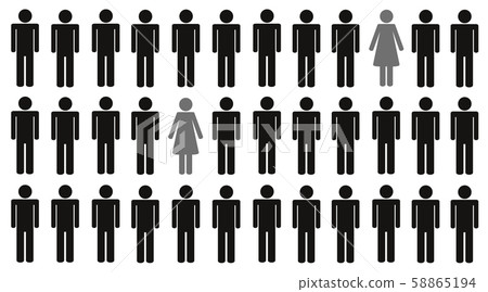 two women among many men pictogram two women among many men pictogram 58865194