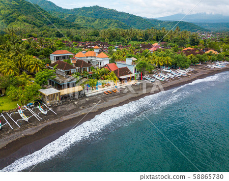 Aerial view of Amed beach in Bali, Indonesia 58865780
