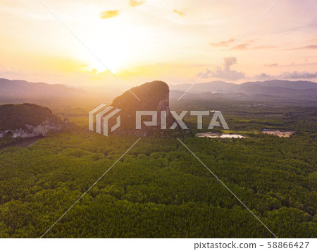 Aerial top view of Samet Nangshe and tropical 58866427