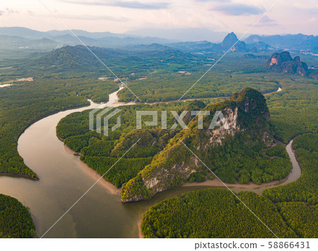 Aerial top view of Samet Nangshe and tropical 58866431