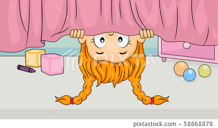 Kid Girl Look Under Bed Illustration 58868878