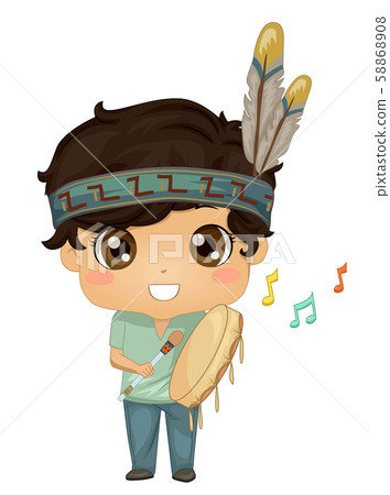 Kid Boy Indian Powwow Hand Drum Illustration Kid Boy Indian Powwow Hand Drum Illustration 58868908
