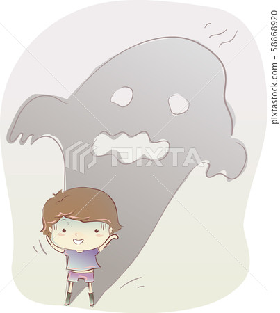 Kid Boy Scary Story Pretend Illustration 58868920