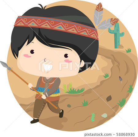 Kid Boy Travel Hunting Illustration 58868930
