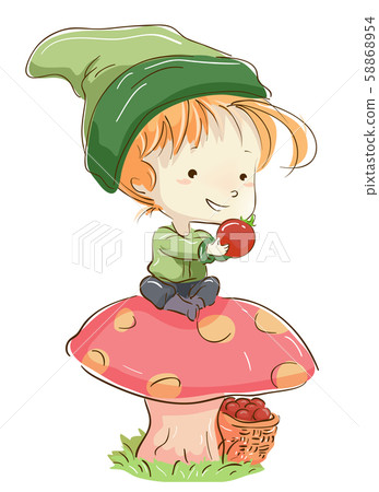 Kid Boy Gnome Tomato Harvest Illustration 58868954