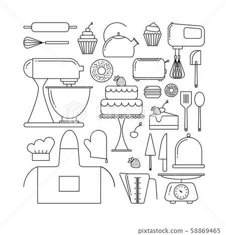 Vector seamless pattern of elements for bakery in trendy linear style Vector seamless pattern of elements for bakery in trendy linear style 58869465