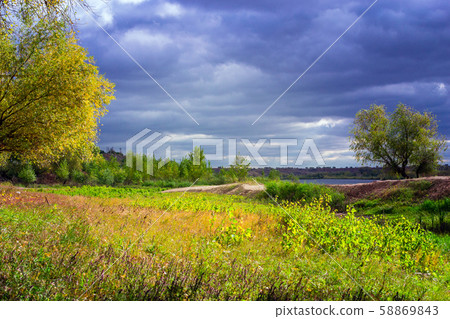 colorful leaves and big trees, warm sunny day. colorful trees and sunlight. autumn natural colorful leaves and big trees, warm sunny day. colorful trees and sunlight. autumn natural 58869843