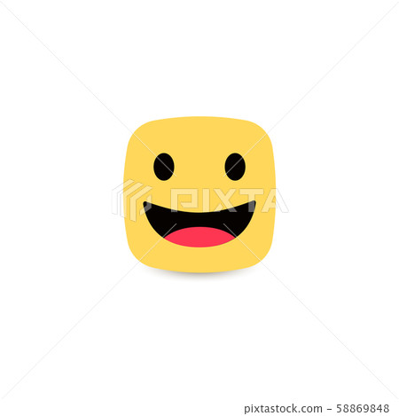 Square yellow smiley. Friendly emotion. Joyful facial expression. Approving smile. Vector icon. 58869848