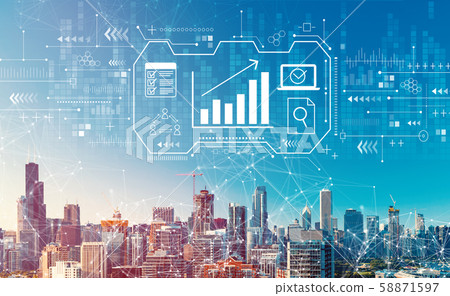 Marketing concept with downtown Chicago cityscape Marketing concept with downtown Chicago cityscape 58871597