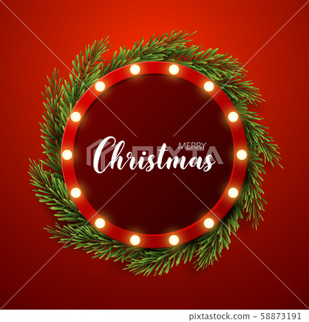 Christmas background with fir branches, light sign on red background, vector illustration Christmas background with fir branches, light sign on red background, vector illustration 58873191