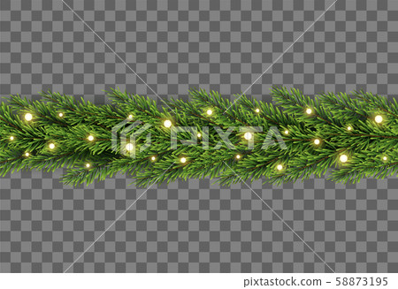 Christmas tree decor with fir branches and lights on transparent background, vector illustration Christmas tree decor with fir branches and lights on transparent background, vector illustration 58873195
