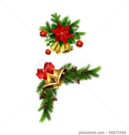 Vector christmas bells with christmas tree decorations 58873268