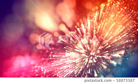 Abstract explosion of multicolored shiny particles or light rays like laser show. 3d render abstract Abstract explosion of multicolored shiny particles or light rays like laser show. 3d render abstract 58873387