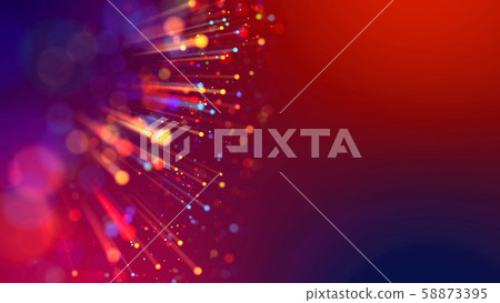 Abstract explosion of multicolored shiny particles or light rays like laser show. 3d render abstract 58873395