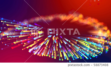 Abstract explosion of multicolored shiny particles or light rays like laser show. 3d render abstract Abstract explosion of multicolored shiny particles or light rays like laser show. 3d render abstract 58873408