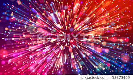 Abstract explosion of multicolored shiny particles or light rays like laser show. 3d render abstract Abstract explosion of multicolored shiny particles or light rays like laser show. 3d render abstract 58873409