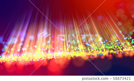 Abstract explosion of multicolored shiny particles or light rays like laser show. 3d render abstract 58873421