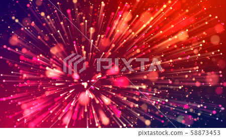 Abstract explosion of multicolored shiny particles or light rays like laser show. 3d render abstract 58873453
