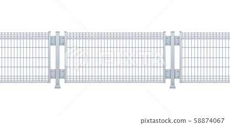 Seamless metal fence. Realistic vector galvanized sheet metal fence panel Seamless metal fence. Realistic vector galvanized sheet metal fence panel 58874067