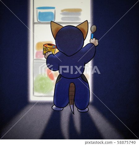 Ninja cat steals pudding from the refrigerator 58875740