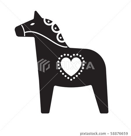 Vector black flat dala horse with ornaments 58876659