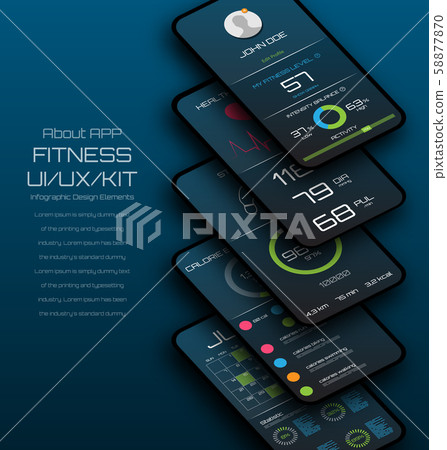 Different UI, UX, GUI Screens Fitness App. Mock Up Mobile App, Analysis 58877870