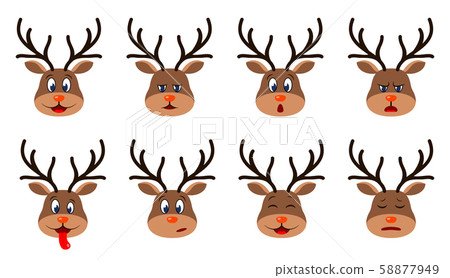 Heads of Deer with Different Emotions - Smiling, Sad, Anger, Aggression, Drowsiness, Fatigue, Malice 58877949
