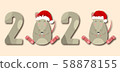 Happy Chinese New Year 2020 Zodiac. Funny Smile Rats in Santa Hat 58878155