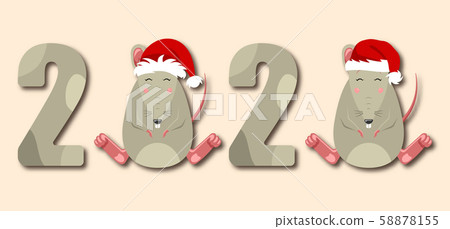 Happy Chinese New Year 2020 Zodiac. Funny Smile Rats in Santa Hat Happy Chinese New Year 2020 Zodiac. Funny Smile Rats in Santa Hat 58878155