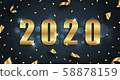 Golden Greeting Background for Happy New Year 2020 with Confetti 58878159