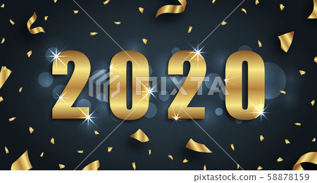 Golden Greeting Background for Happy New Year 2020 with Confetti Golden Greeting Background for Happy New Year 2020 with Confetti 58878159