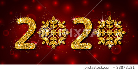 2020 Text, Golden Glitter Template for Happy New Year 58878181