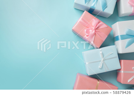 Top view of colorful gift boxes. 58879426