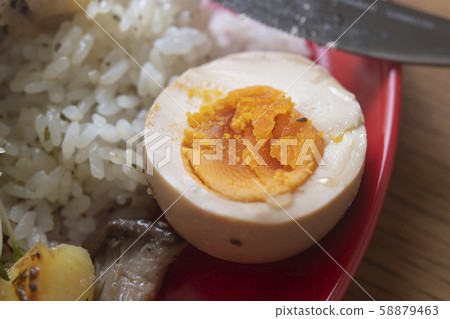 Herb chicken rice with boiled eggs Herb chicken rice with boiled eggs 58879463