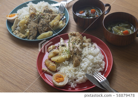 Herb chicken & rice with boiled egg Herb chicken & rice with boiled egg 58879478