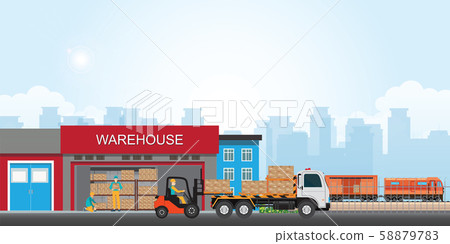 Commercial port with freight train. 58879783