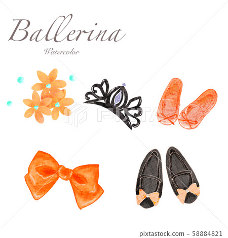 Watercolor style ballet shoes tiara floral decoration ribbon 58884821