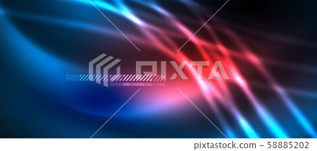 Neon abstract waves background. Shiny lights on bright colors with design elements. Futuristic or 58885202