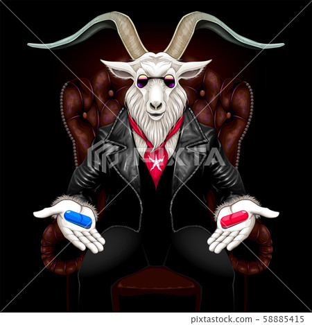 The billy goat is offering the blue and red pills The billy goat is offering the blue and red pills 58885415