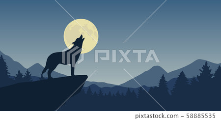 wolf howls at full moon blue nature landscape wolf howls at full moon blue nature landscape 58885535