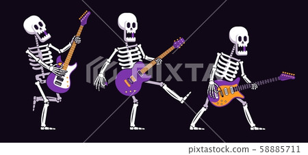 Skeleton with an electric guitar plays rock music 58885711