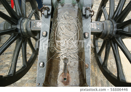 Medieval cannon to fire nuclei. Switzerland, city Stein am Rheine 58886446