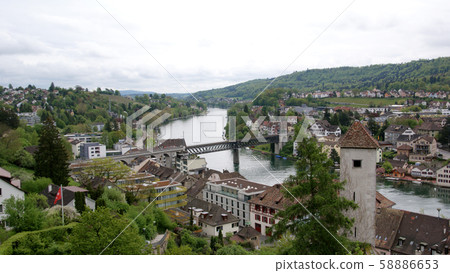 Switzerland, Panoramic views of the city Stein am Rheine in cloudy weather Switzerland, Panoramic views of the city Stein am Rheine in cloudy weather 58886653
