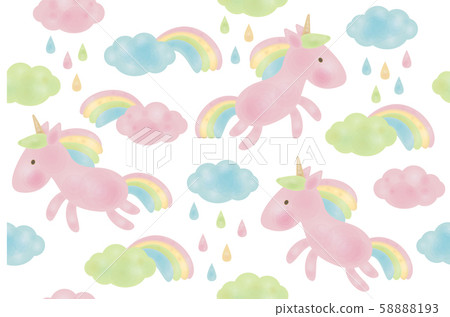 Vector cute seamless pattern,  unicorns in clouds. 58888193
