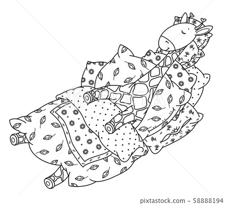 Vector cute, sleeping giraffe in bed. Vector cute, sleeping giraffe in bed. 58888194