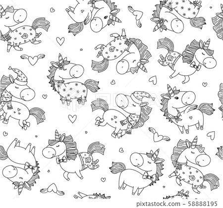 Vector baby unicorns cartoons seamless pattern. Vector baby unicorns cartoons seamless pattern. 58888195