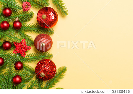 Christmas composition made of fir tree, balls and Christmas composition made of fir tree, balls and 58888456